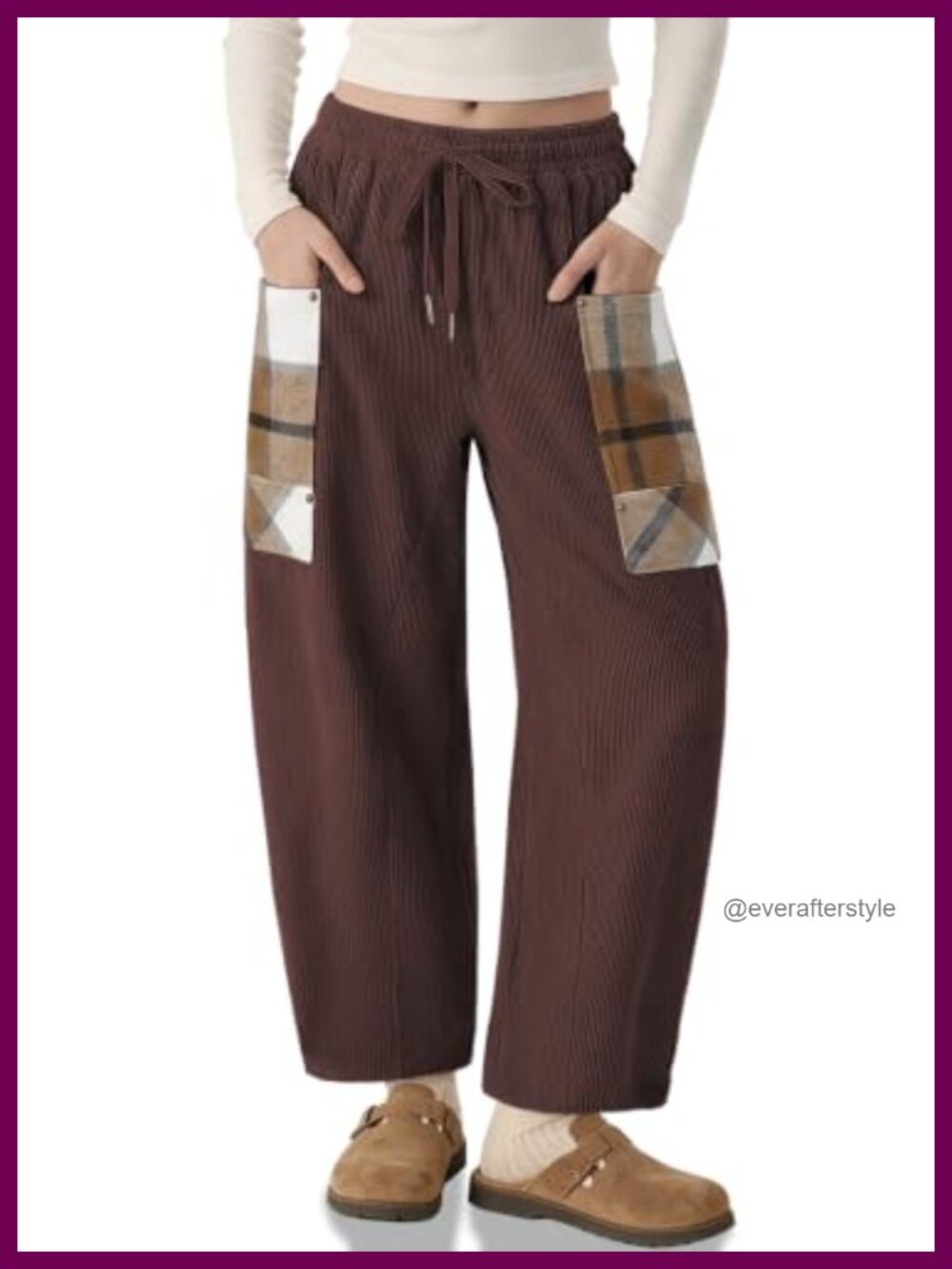 Womens Corduroy Barrel Pants Wide Leg Plaid Patchwork Baggy Trousers